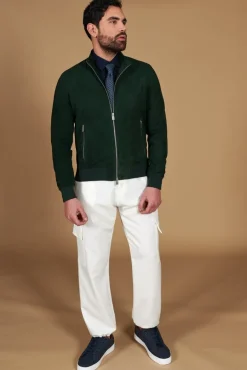 Uomo D'Arienzo 1006 - Giubbotto bomber in pelle camoscio verde tono su tono