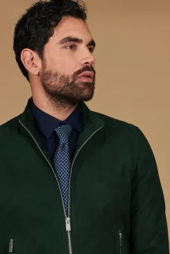 Uomo D'Arienzo 1006 - Giubbotto bomber in pelle camoscio verde tono su tono
