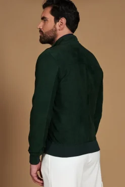 Uomo D'Arienzo 1006 - Giubbotto bomber in pelle camoscio verde tono su tono