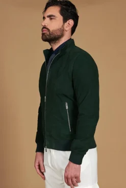 Uomo D'Arienzo 1006 - Giubbotto bomber in pelle camoscio verde tono su tono