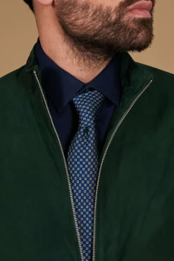 Uomo D'Arienzo 1006 - Giubbotto bomber in pelle camoscio verde tono su tono