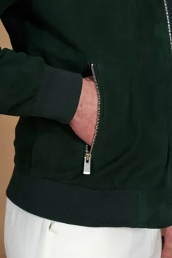 Uomo D'Arienzo 1006 - Giubbotto bomber in pelle camoscio verde tono su tono