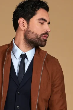 Uomo D'Arienzo 1006 - Giubbotto bomber in pelle camoscio color cuoio tono su tono