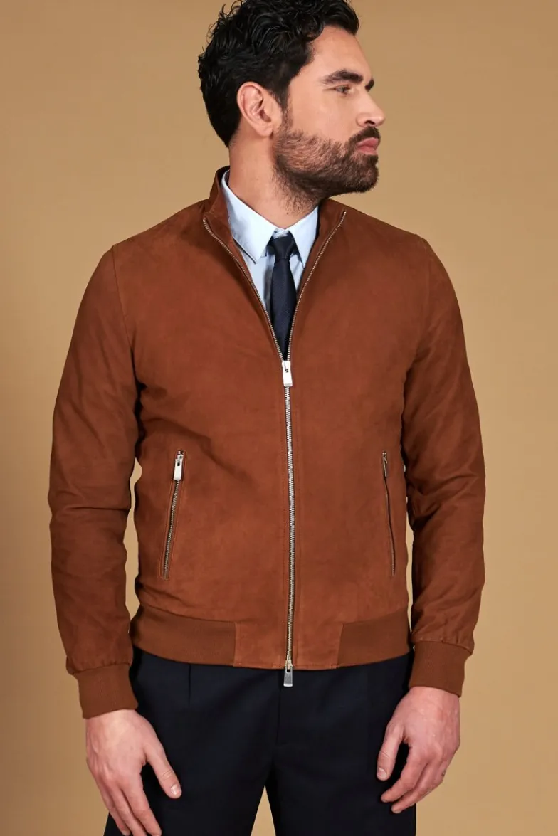 Uomo D'Arienzo 1006 - Giubbotto bomber in pelle camoscio color cuoio tono su tono