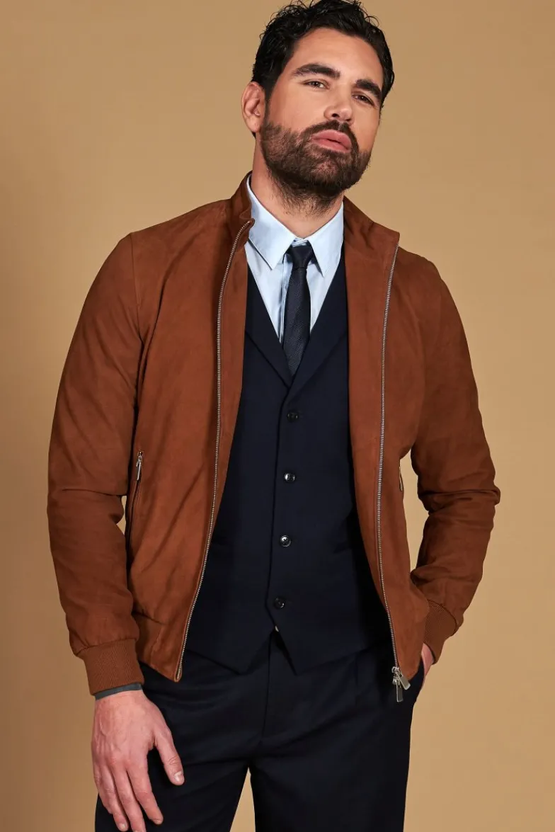 Uomo D'Arienzo 1006 - Giubbotto bomber in pelle camoscio color cuoio tono su tono
