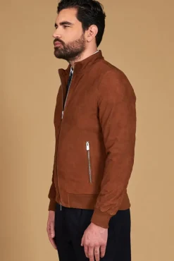 Uomo D'Arienzo 1006 - Giubbotto bomber in pelle camoscio color cuoio tono su tono