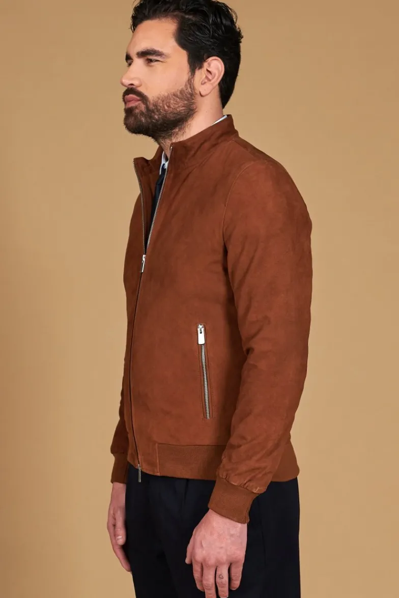 Uomo D'Arienzo 1006 - Giubbotto bomber in pelle camoscio color cuoio tono su tono