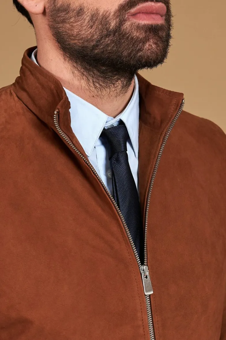 Uomo D'Arienzo 1006 - Giubbotto bomber in pelle camoscio color cuoio tono su tono