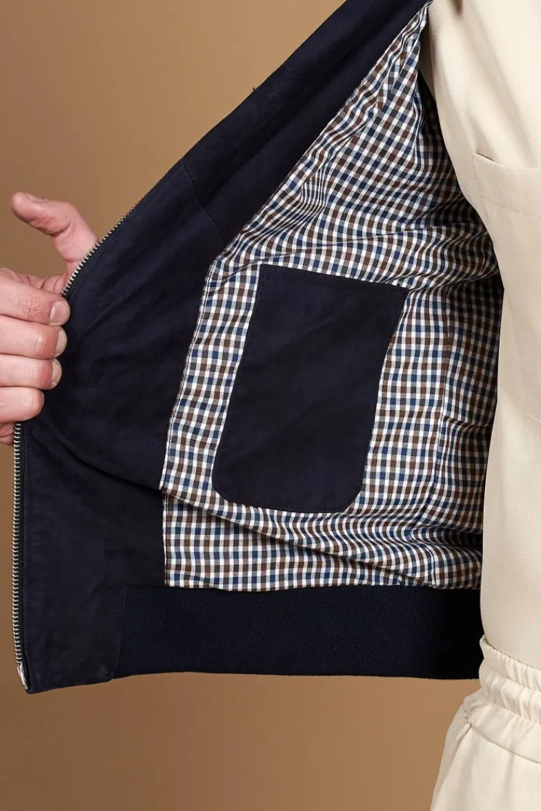 Uomo D'Arienzo 1006 - Giubbotto bomber in pelle camoscio blu tono su tono