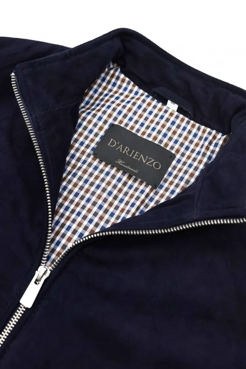Uomo D'Arienzo 1006 - Giubbotto bomber in pelle camoscio blu tono su tono