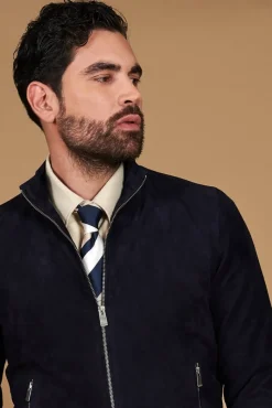 Uomo D'Arienzo 1006 - Giubbotto bomber in pelle camoscio blu tono su tono