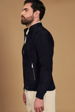 Uomo D'Arienzo 1006 - Giubbotto bomber in pelle camoscio blu tono su tono