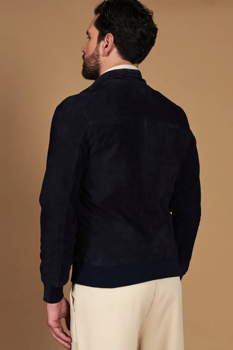 Uomo D'Arienzo 1006 - Giubbotto bomber in pelle camoscio blu tono su tono