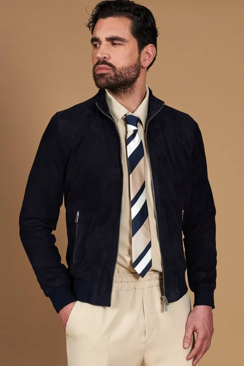 Uomo D'Arienzo 1006 - Giubbotto bomber in pelle camoscio blu tono su tono