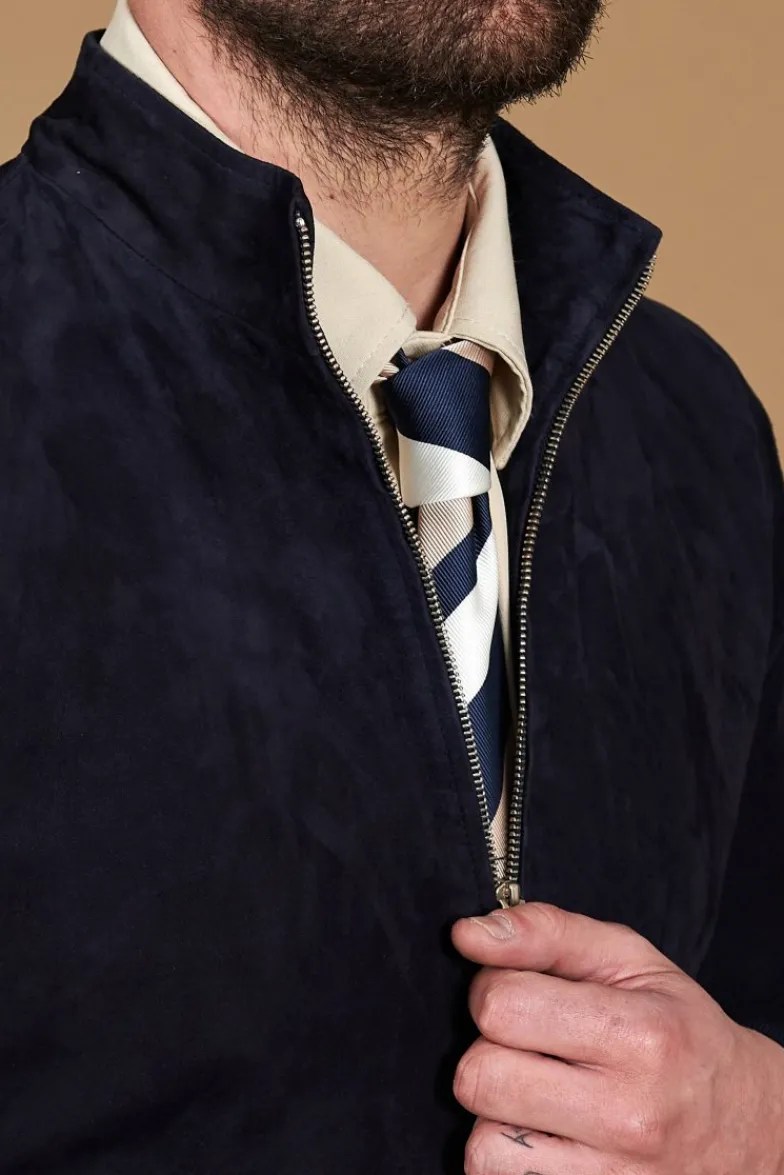 Uomo D'Arienzo 1006 - Giubbotto bomber in pelle camoscio blu tono su tono