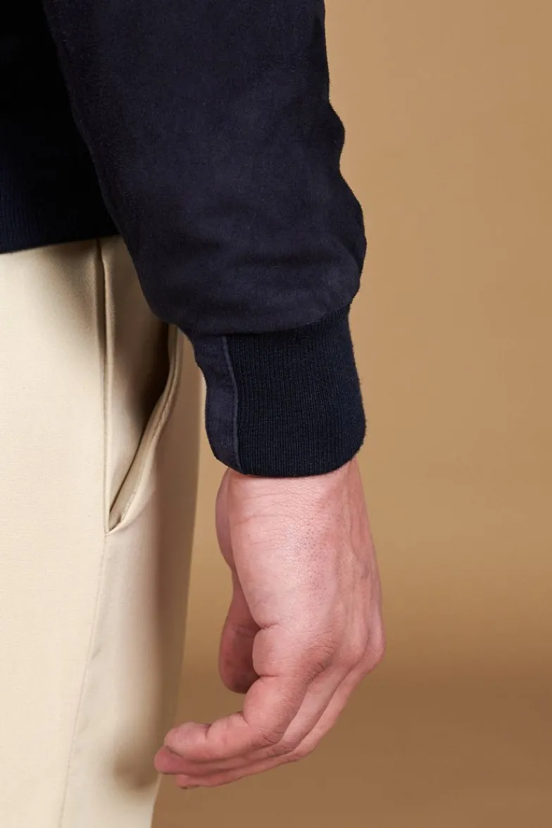 Uomo D'Arienzo 1006 - Giubbotto bomber in pelle camoscio blu tono su tono