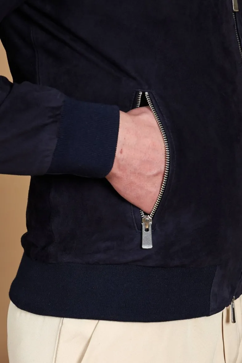 Uomo D'Arienzo 1006 - Giubbotto bomber in pelle camoscio blu tono su tono