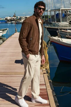 Uomo D'Arienzo 1006 - Giubbotto bomber in pelle camoscio fango tono su tono