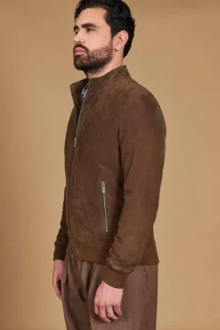 Uomo D'Arienzo 1006 - Giubbotto bomber in pelle camoscio fango tono su tono