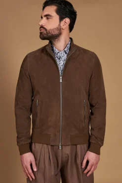 Uomo D'Arienzo 1006 - Giubbotto bomber in pelle camoscio fango tono su tono
