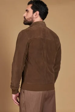 Uomo D'Arienzo 1006 - Giubbotto bomber in pelle camoscio fango tono su tono