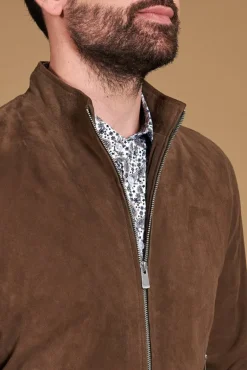 Uomo D'Arienzo 1006 - Giubbotto bomber in pelle camoscio fango tono su tono