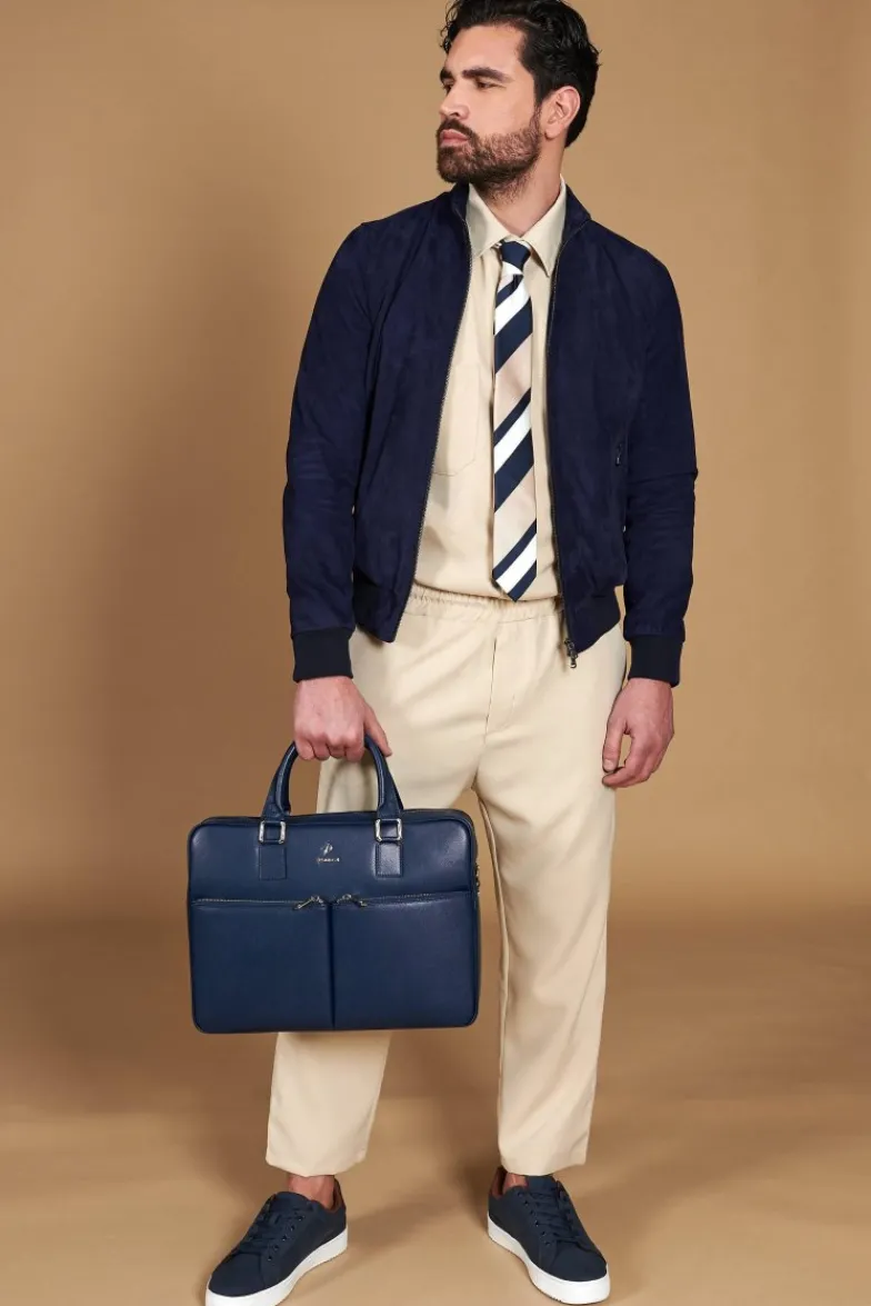 Uomo D'Arienzo 106 - Giubbotto bomber in pelle scamosciata blu collo coreana
