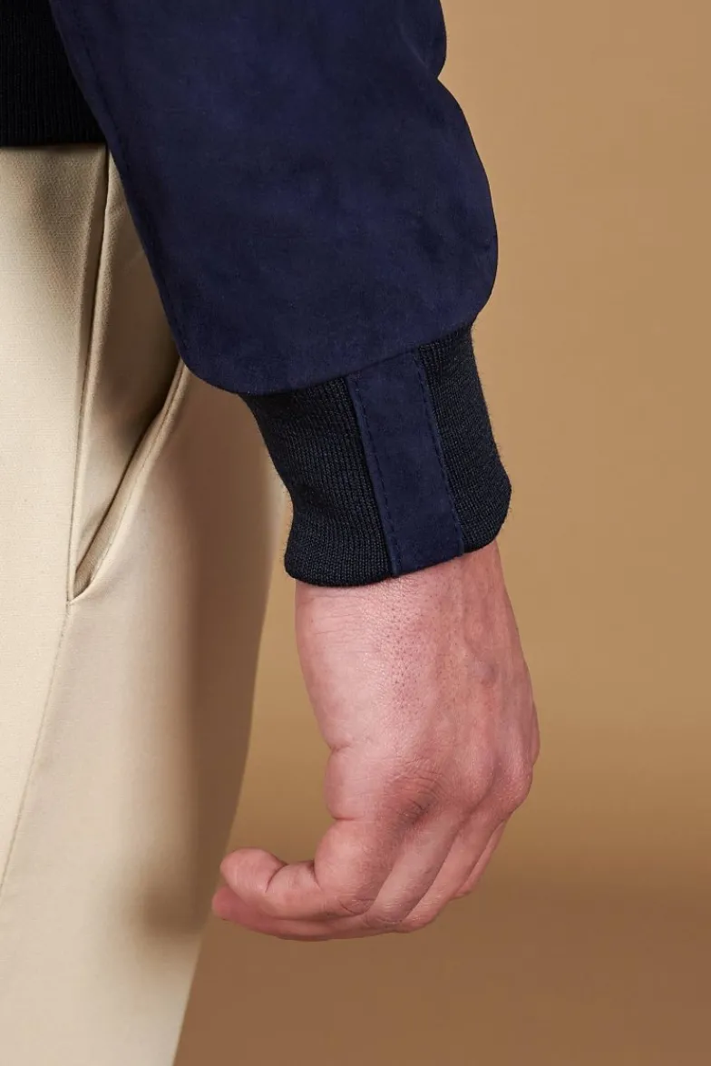 Uomo D'Arienzo 106 - Giubbotto bomber in pelle scamosciata blu collo coreana