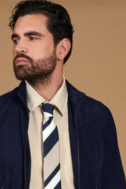 Uomo D'Arienzo 106 - Giubbotto bomber in pelle scamosciata blu collo coreana