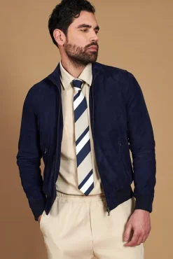 Uomo D'Arienzo 106 - Giubbotto bomber in pelle scamosciata blu collo coreana