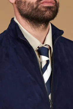 Uomo D'Arienzo 106 - Giubbotto bomber in pelle scamosciata blu collo coreana