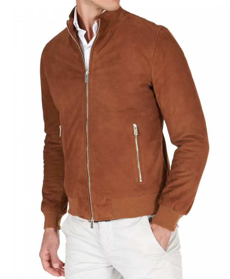 Uomo D'Arienzo 1006 - Giubbotto bomber in pelle scamosciata color cuoio tono su tono