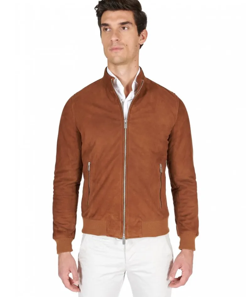 Uomo D'Arienzo 1006 - Giubbotto bomber in pelle scamosciata color cuoio tono su tono