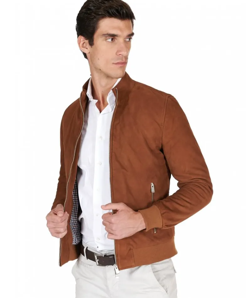 Uomo D'Arienzo 1006 - Giubbotto bomber in pelle scamosciata color cuoio tono su tono
