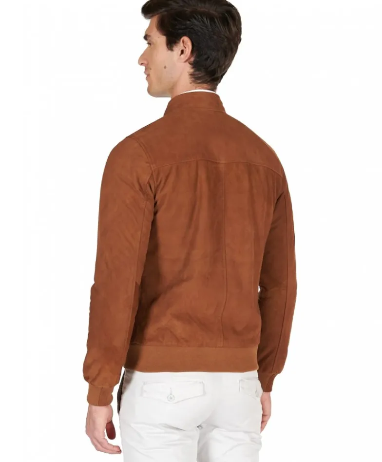 Uomo D'Arienzo 1006 - Giubbotto bomber in pelle scamosciata color cuoio tono su tono