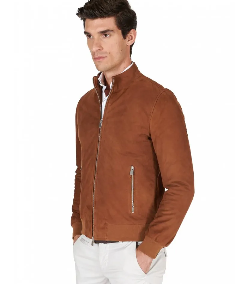 Uomo D'Arienzo 1006 - Giubbotto bomber in pelle scamosciata color cuoio tono su tono