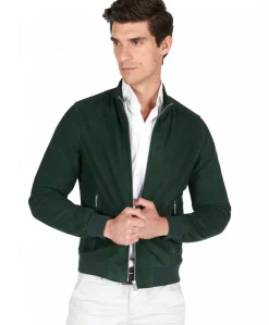Uomo D'Arienzo 1006 - Giubbotto bomber in pelle scamosciata verde tono su tono