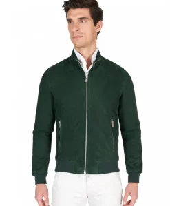 Uomo D'Arienzo 1006 - Giubbotto bomber in pelle scamosciata verde tono su tono