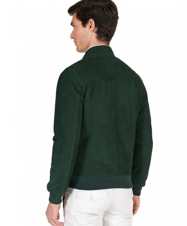 Uomo D'Arienzo 1006 - Giubbotto bomber in pelle scamosciata verde tono su tono