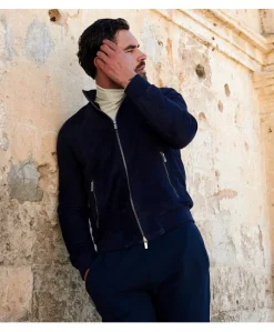 Uomo D'Arienzo 1006 - Giubbotto bomber in pelle scamosciata blu tono su tono