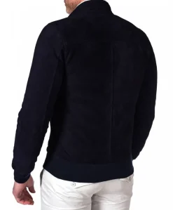 Uomo D'Arienzo 1006 - Giubbotto bomber in pelle scamosciata blu tono su tono