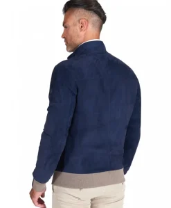 Uomo D'Arienzo 106 - Giubbotto bomber in pelle scamosciata blu collo coreana