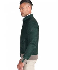 Uomo D'Arienzo 106 - Giubbotto bomber in pelle scamosciata verde collo coreana