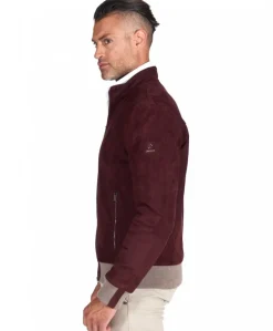 Uomo D'Arienzo 106 - Giubbotto bomber in pelle scamosciata bordeaux collo coreana