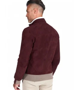 Uomo D'Arienzo 106 - Giubbotto bomber in pelle scamosciata bordeaux collo coreana