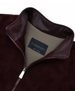 Uomo D'Arienzo 106 - Giubbotto bomber in pelle scamosciata bordeaux collo coreana
