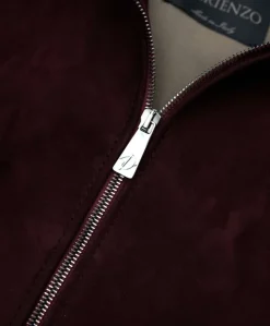 Uomo D'Arienzo 106 - Giubbotto bomber in pelle scamosciata bordeaux collo coreana