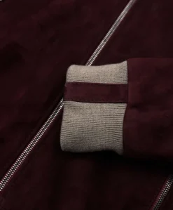 Uomo D'Arienzo 106 - Giubbotto bomber in pelle scamosciata bordeaux collo coreana