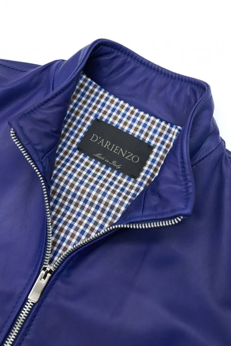 Uomo D'Arienzo 106 - Giubbotto bomber in pelle naturale blu elettrico colletto coreana