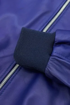 Uomo D'Arienzo 106 - Giubbotto bomber in pelle naturale blu elettrico colletto coreana